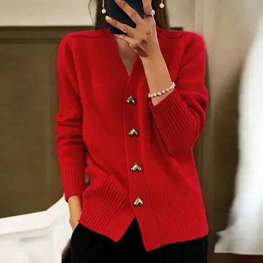 Women's V-Neck Cardigan Sweater - 
Fashinoza