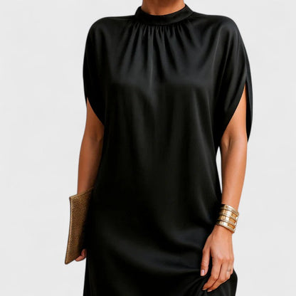 Women's Mock Neck Mini Dress Split Sleeve Black