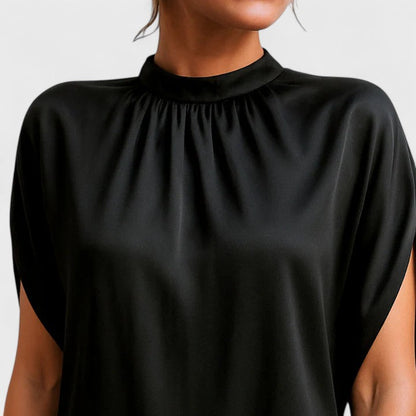 Women's Mock Neck Mini Dress Split Sleeve Black