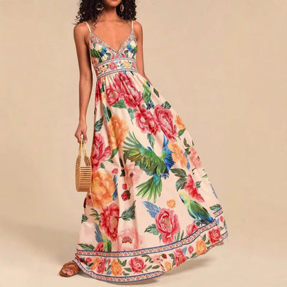 Valentina Rossi Women's Maxi Dress Empire Waist Tropical Print - 
Fashinoza