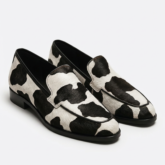 Women’s Pointed Toe Loafers Flannel Animal Print Slip-On Moccasins with Rubber Sole