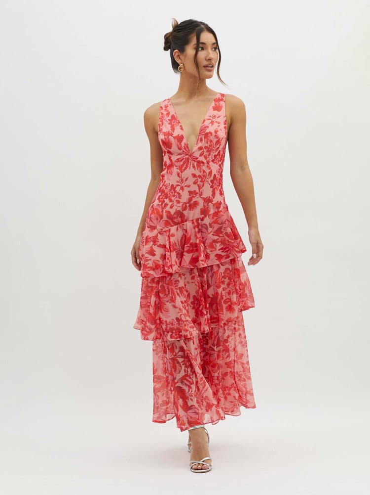 Women's Floral Maxi Dress Strappy Back - 
Fashinoza