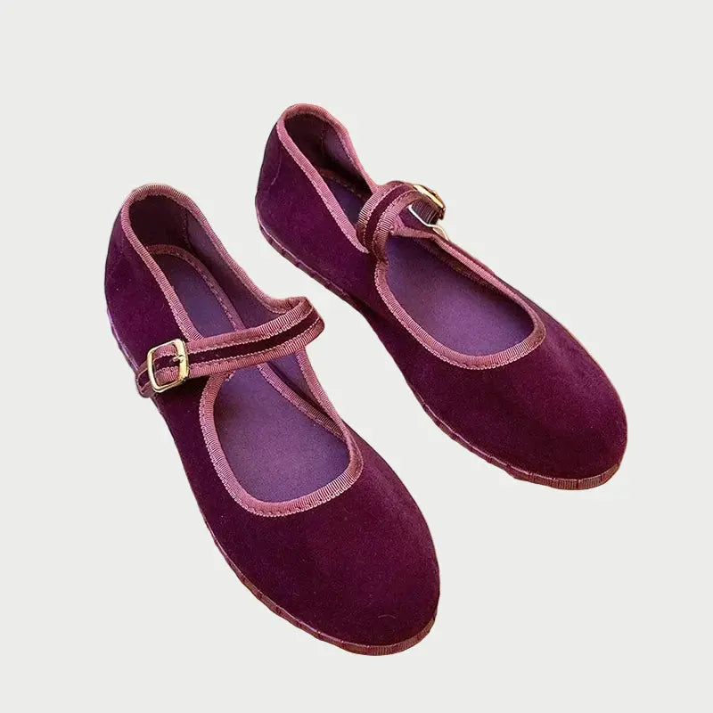 Women's Velvet Ballet Flats Mary Jane Comfortable Design - 
Fashinoza