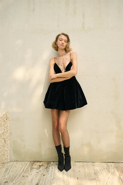 Velvet Deep-V Spaghetti Strap Mini Dress