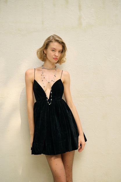 Velvet Deep-V Spaghetti Strap Mini Dress