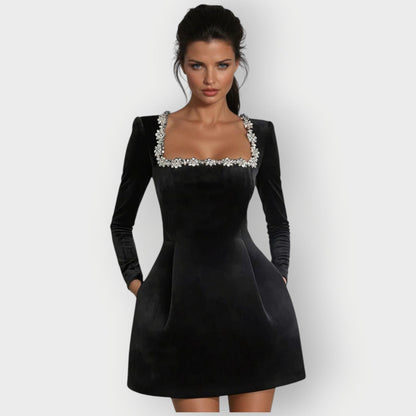 Women's Velvet Mini Dress Square Neck - Fashinoza
