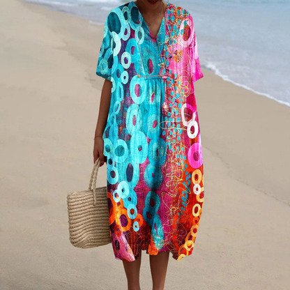 Women’s Printed V-Neck Midi Dress for Vacation