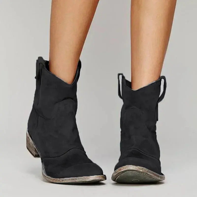 Women's Cowboy Ankle Boots Leather Comfortable Brown - 
Fashinoza