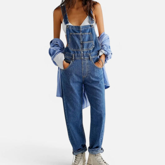 Women's Vintage Denim Jumpsuit Comfortable Blue - 
Fashinoza