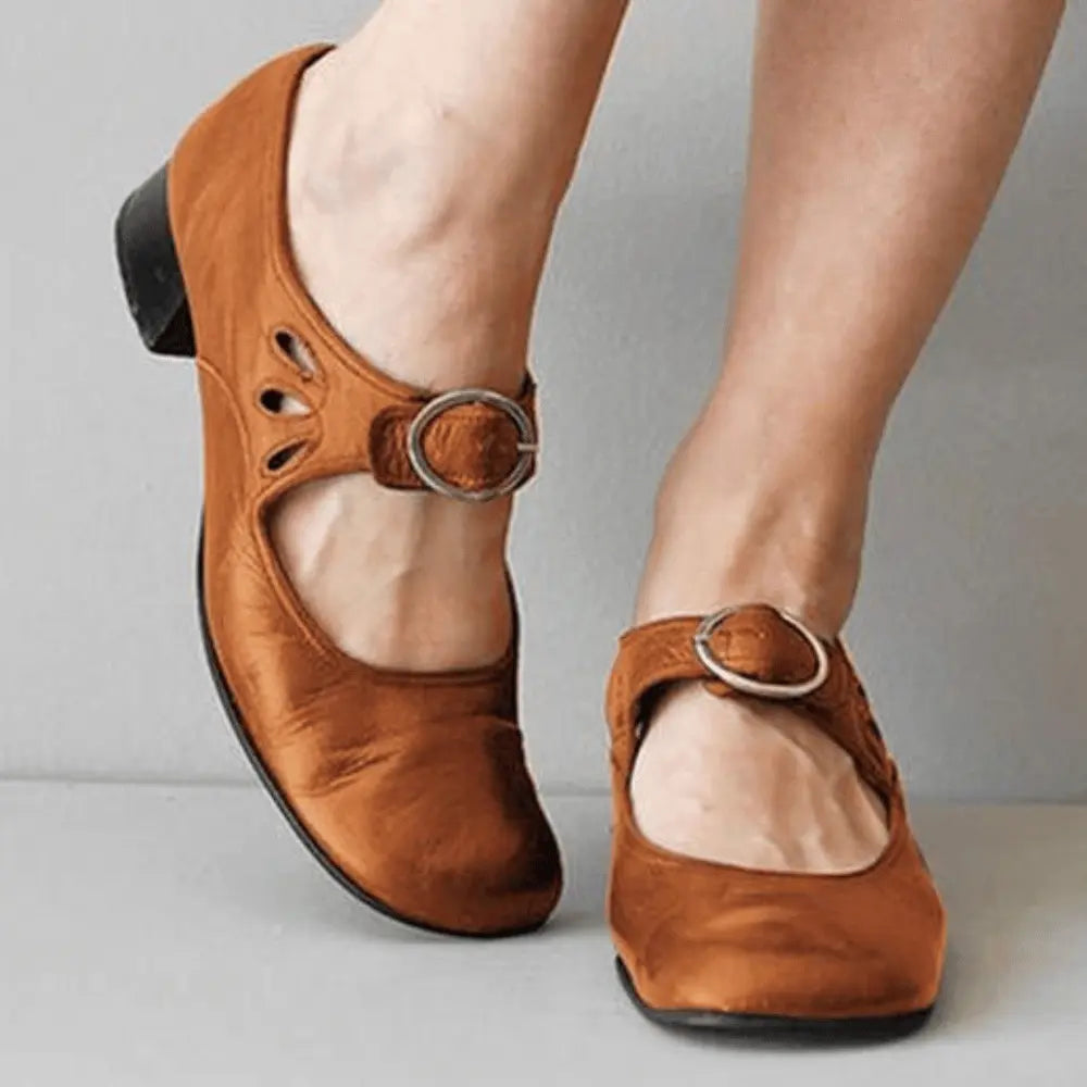 Women's Mary Jane Flats Comfortable Leather Black - 
Fashinoza