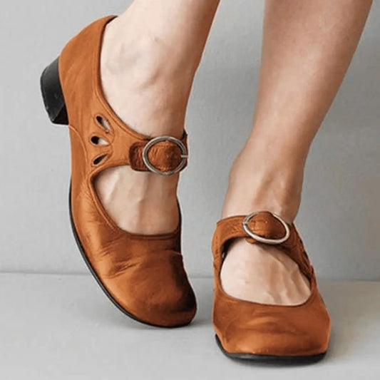 Women's Mary Jane Flats Comfortable Leather Black - 
Fashinoza