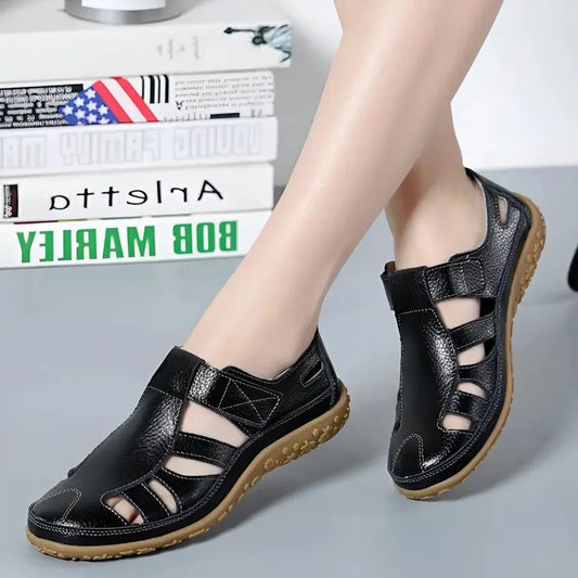 Women's Leather Sandals Comfortable Design Brown - 
Fashinoza