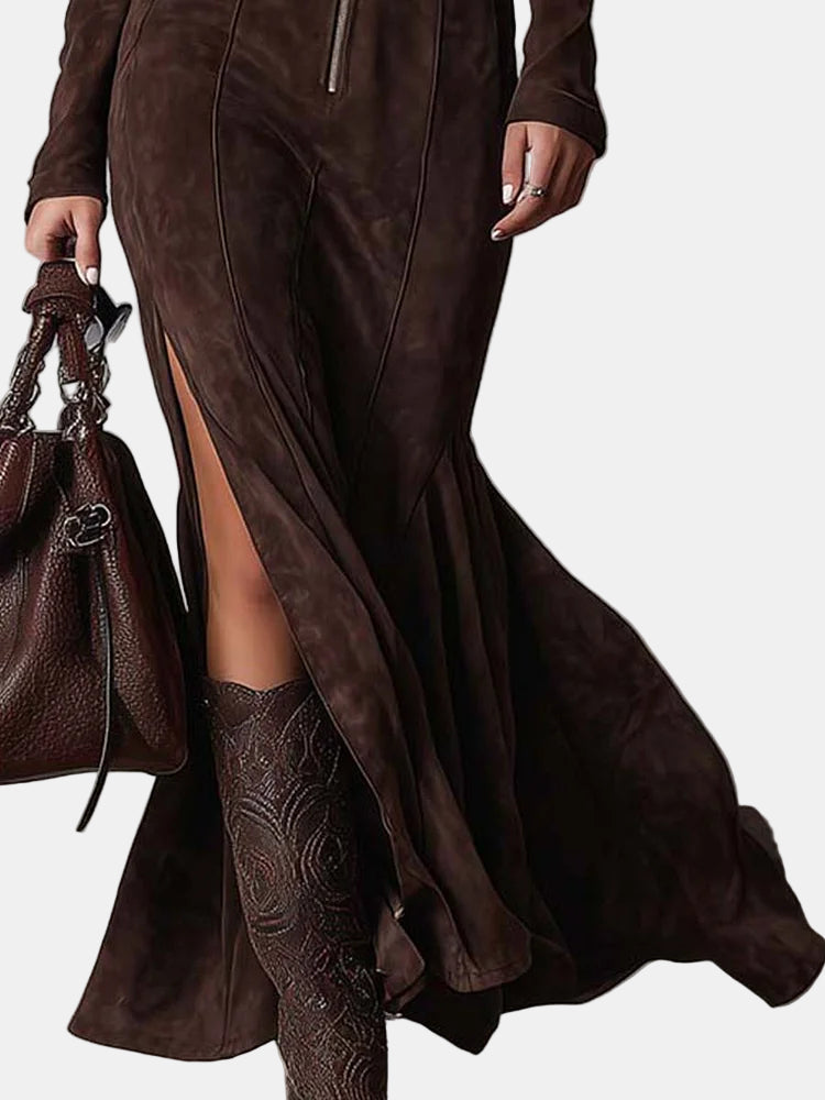 Elegant Zip-Front Slit Gown