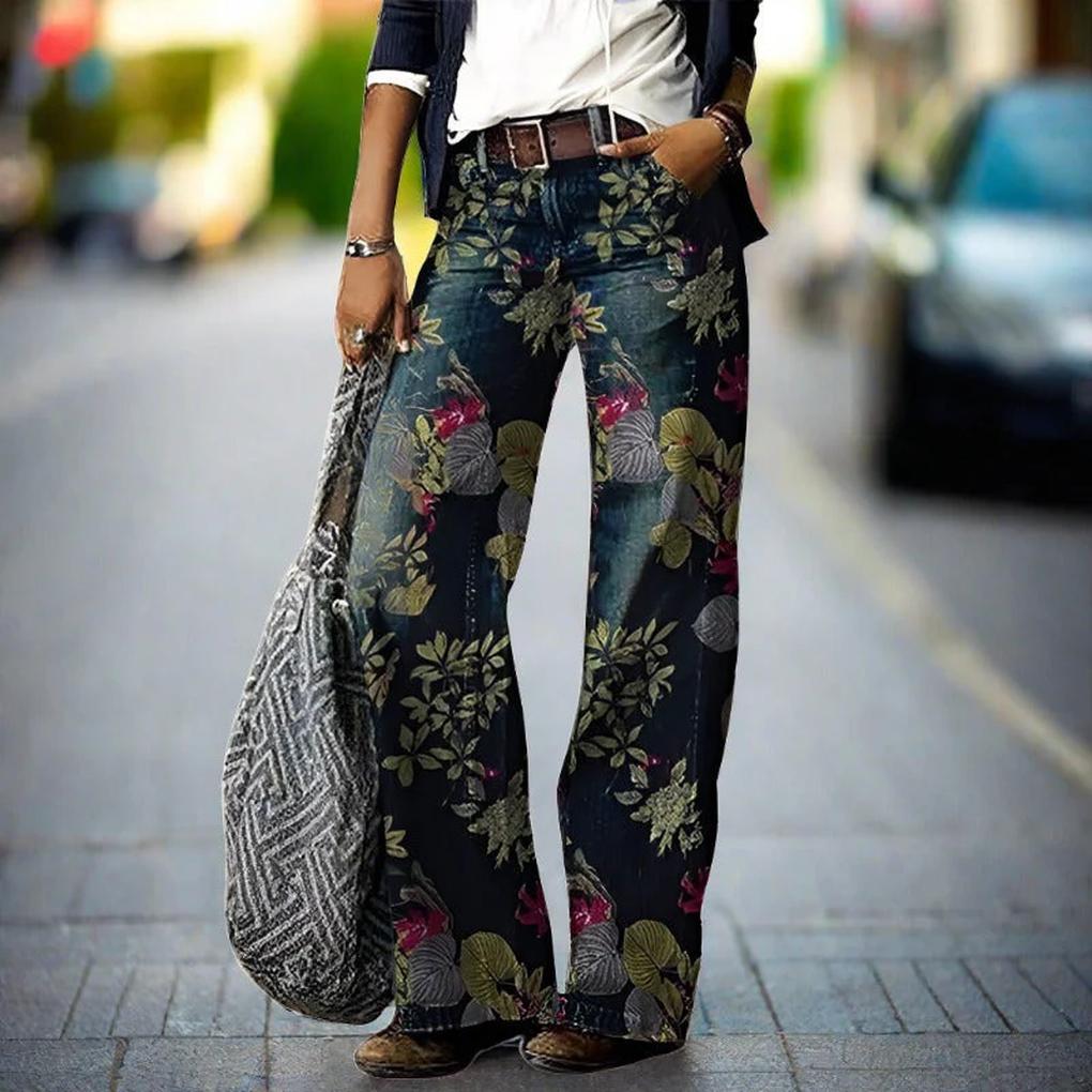 Women's Relaxed Fit Floral Print Jeans - Fashinoza