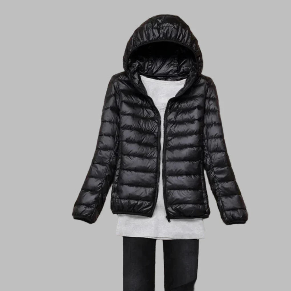 Women's Down Parka Coat Lightweight Packable Hood - Fashinoza