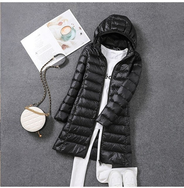 Women's Down Jacket Detachable Hood Waterproof Black