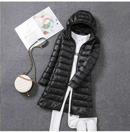 Women's Down Jacket Detachable Hood Waterproof Black