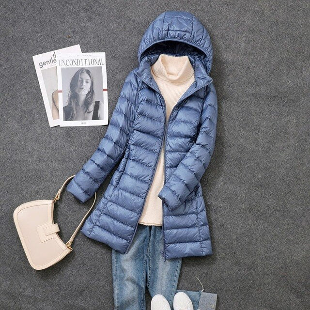 Women's Down Jacket Detachable Hood Waterproof Black