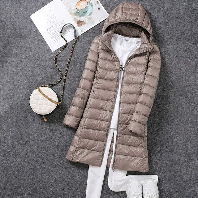 Women's Down Jacket Detachable Hood Waterproof Black