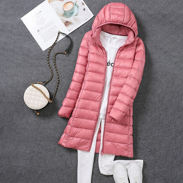 Women's Down Jacket Detachable Hood Waterproof Black