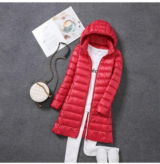 Women's Down Jacket Detachable Hood Waterproof Black