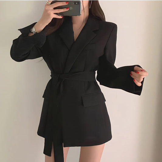 Women's Belted Blazer Elegant Wool - Fashinoza