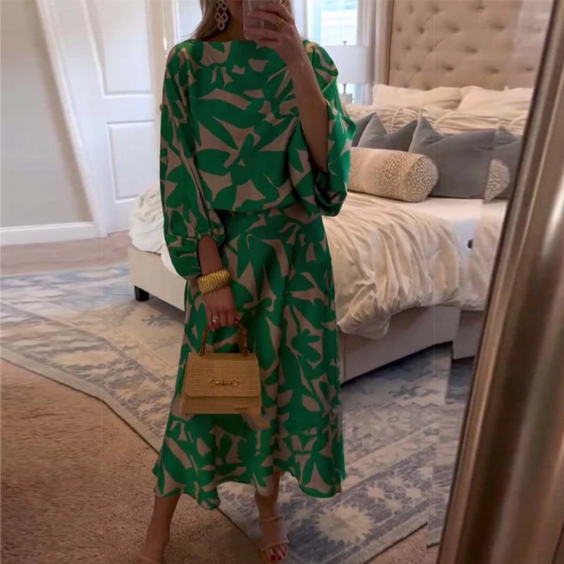 Women's Printed Two-Piece Set Lantern Sleeves