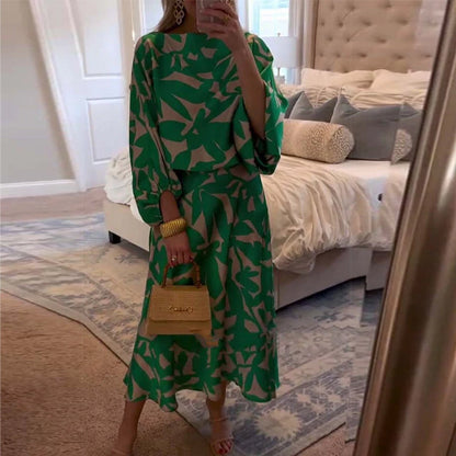 Women's Printed Two-Piece Set Lantern Sleeves