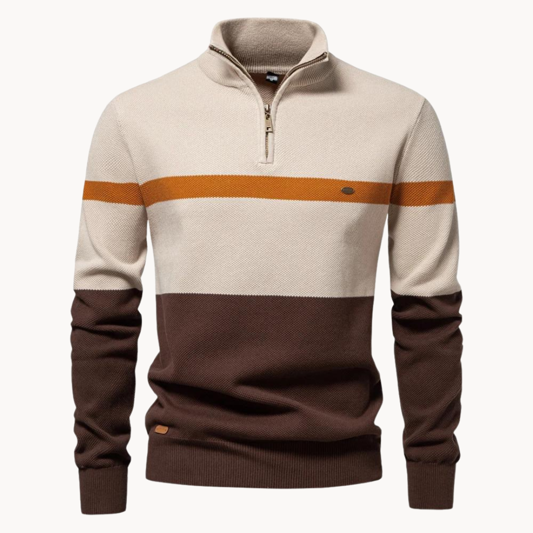 Men's Color Block Quarter-Zip Sweater Soft Casual Grey - Fashinoza