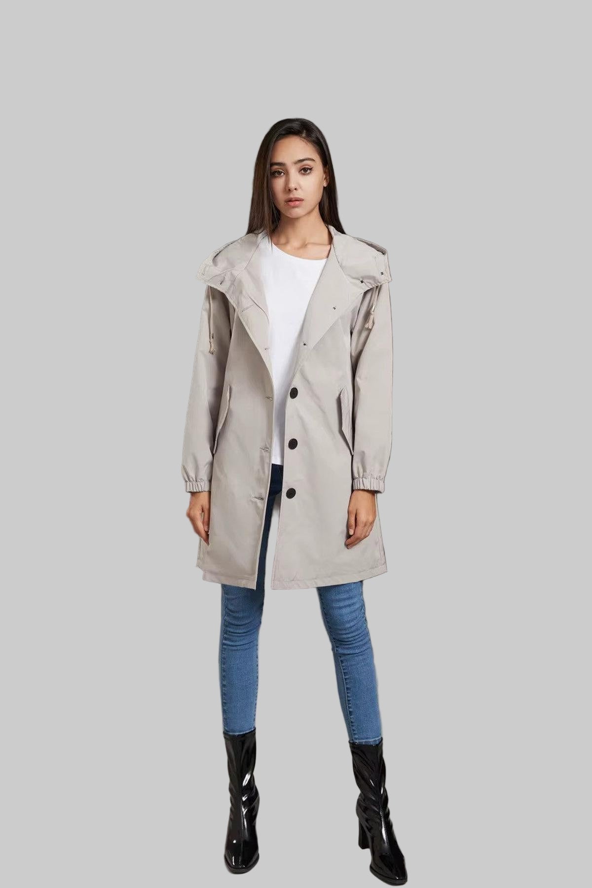 Women's Hooded Rain Trench Coat Waterproof - Fashinoza