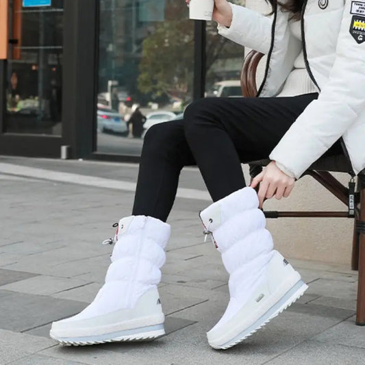 Women's Waterproof Mid-Calf Boots Insulated Winter Black - 
Fashinoza