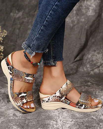 Women's Wedge Sandals Animal Print Straps - 
Fashinoza