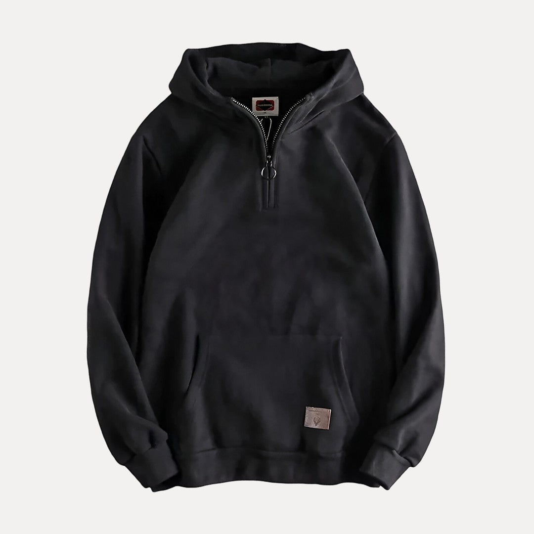 Men's Minimalist Half-Zip Hoodie Kangaroo Pocket