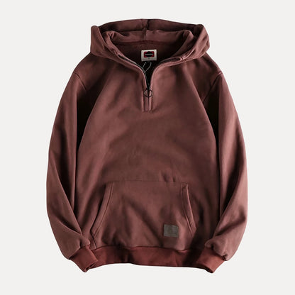 Men's Minimalist Half-Zip Hoodie Kangaroo Pocket - Fashinoza