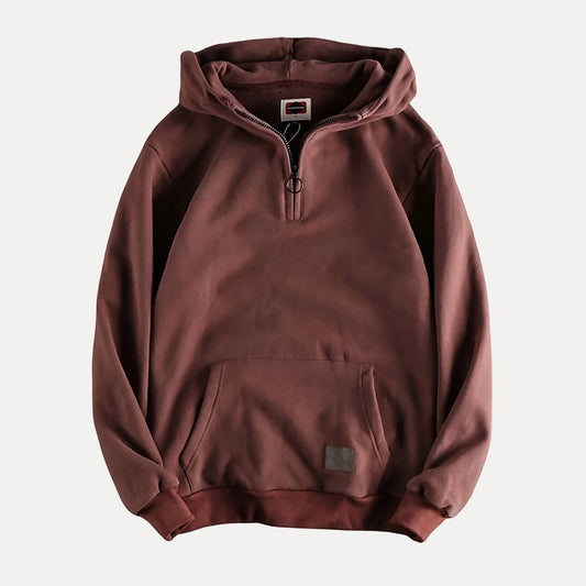 Men's Minimalist Half-Zip Hoodie Kangaroo Pocket - Fashinoza