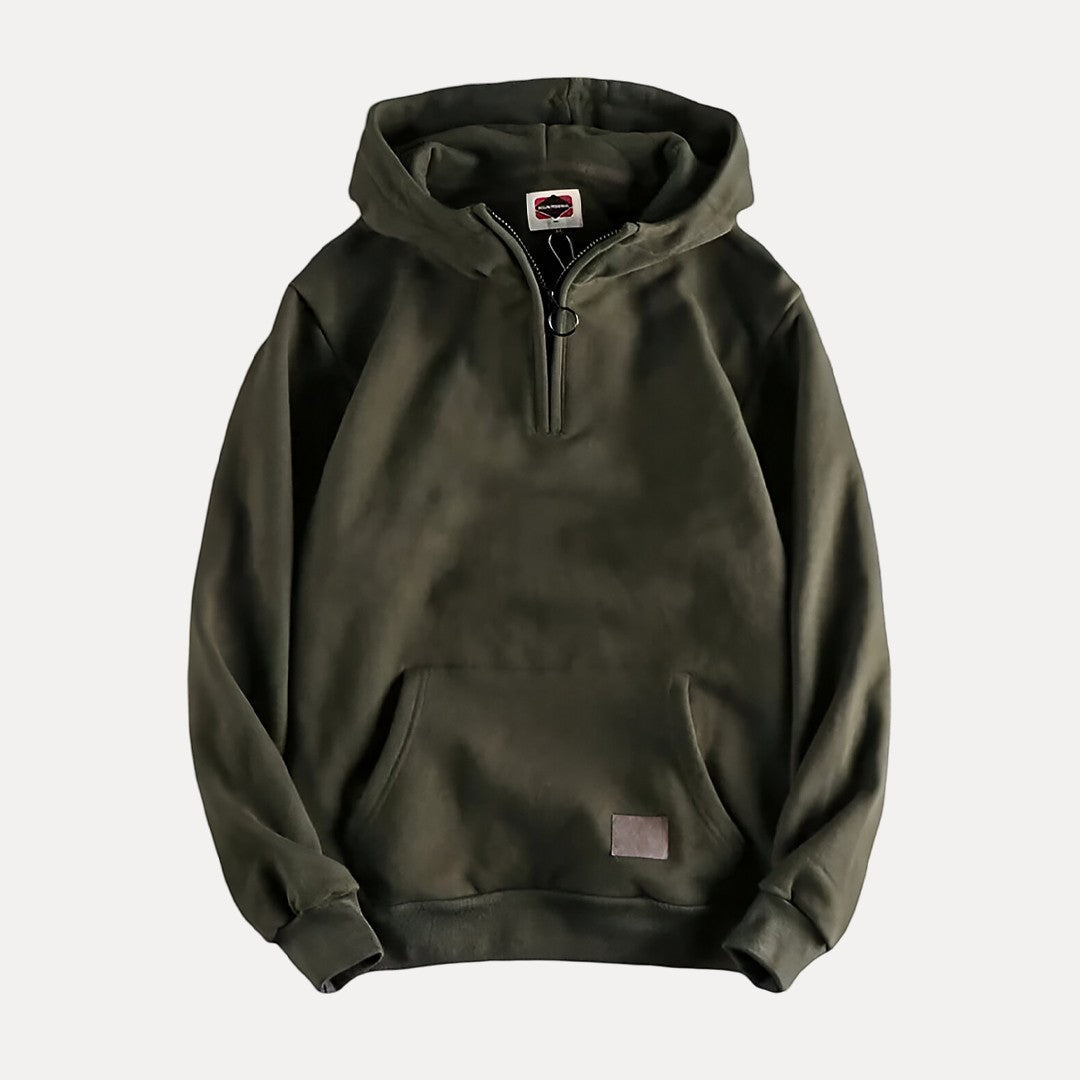 Men's Minimalist Half-Zip Hoodie Kangaroo Pocket