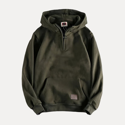 Men's Minimalist Half-Zip Hoodie Kangaroo Pocket
