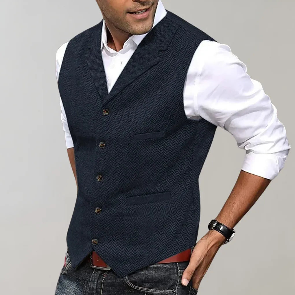 Men's Formal Vest Wool Elegant Black