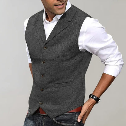 Men's Formal Vest Wool Elegant Black