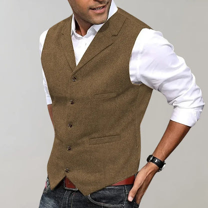 Men's Formal Vest Wool Elegant Black
