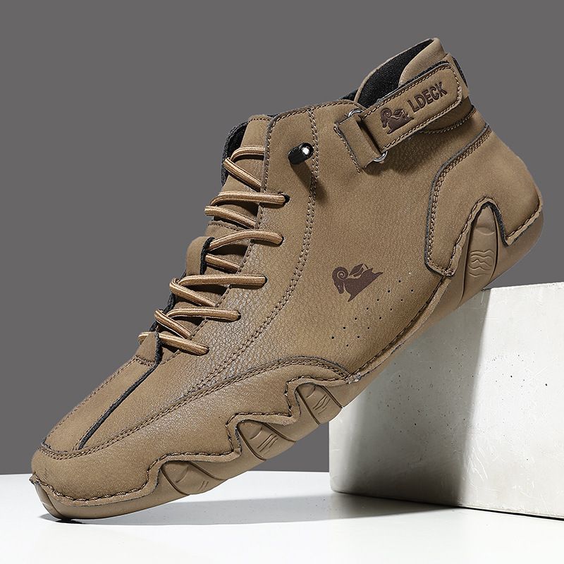 Men's Waterproof Artificial Leather Casual Shoes Hook and Loop High Top Loafers