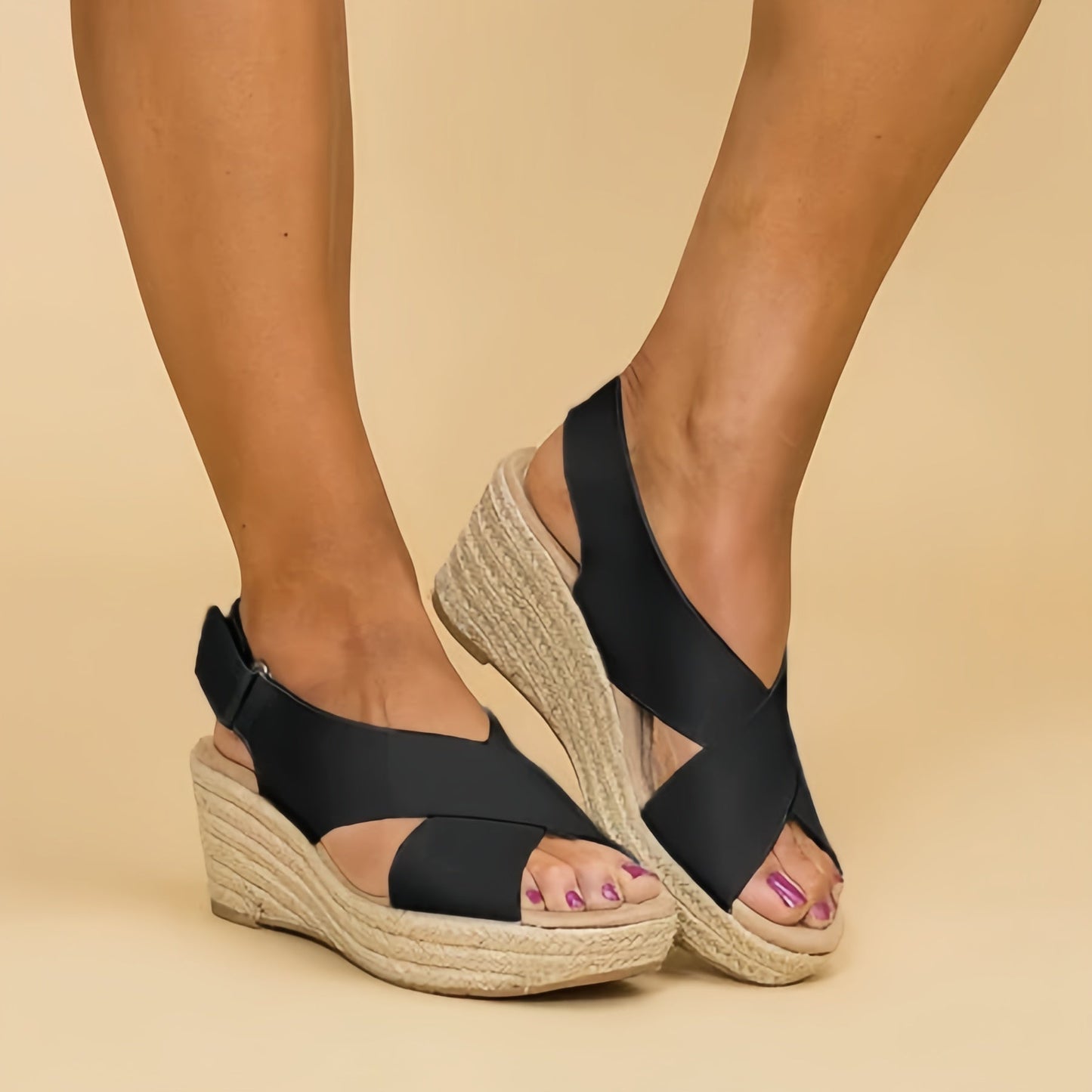 Cross Strap Espadrille Wedges