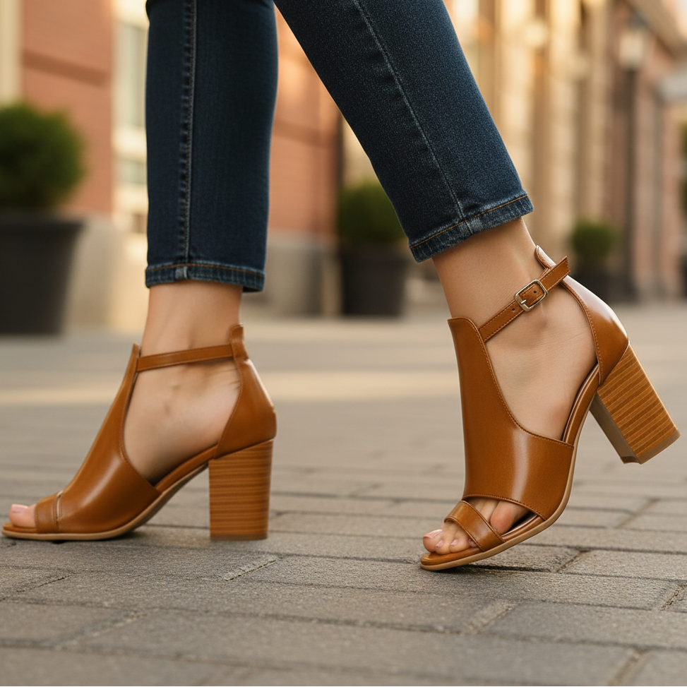 Women's Leather Strap High Heels