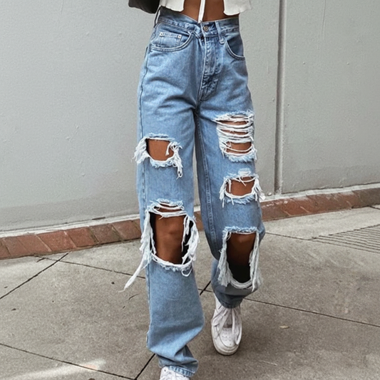 Women's Distressed Denim Jeans - 
Fashinoza