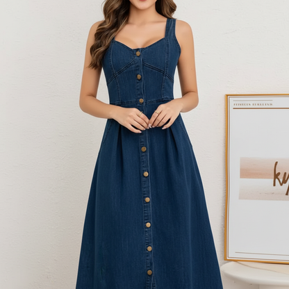 Women's Sleeveless Midi Denim Dress