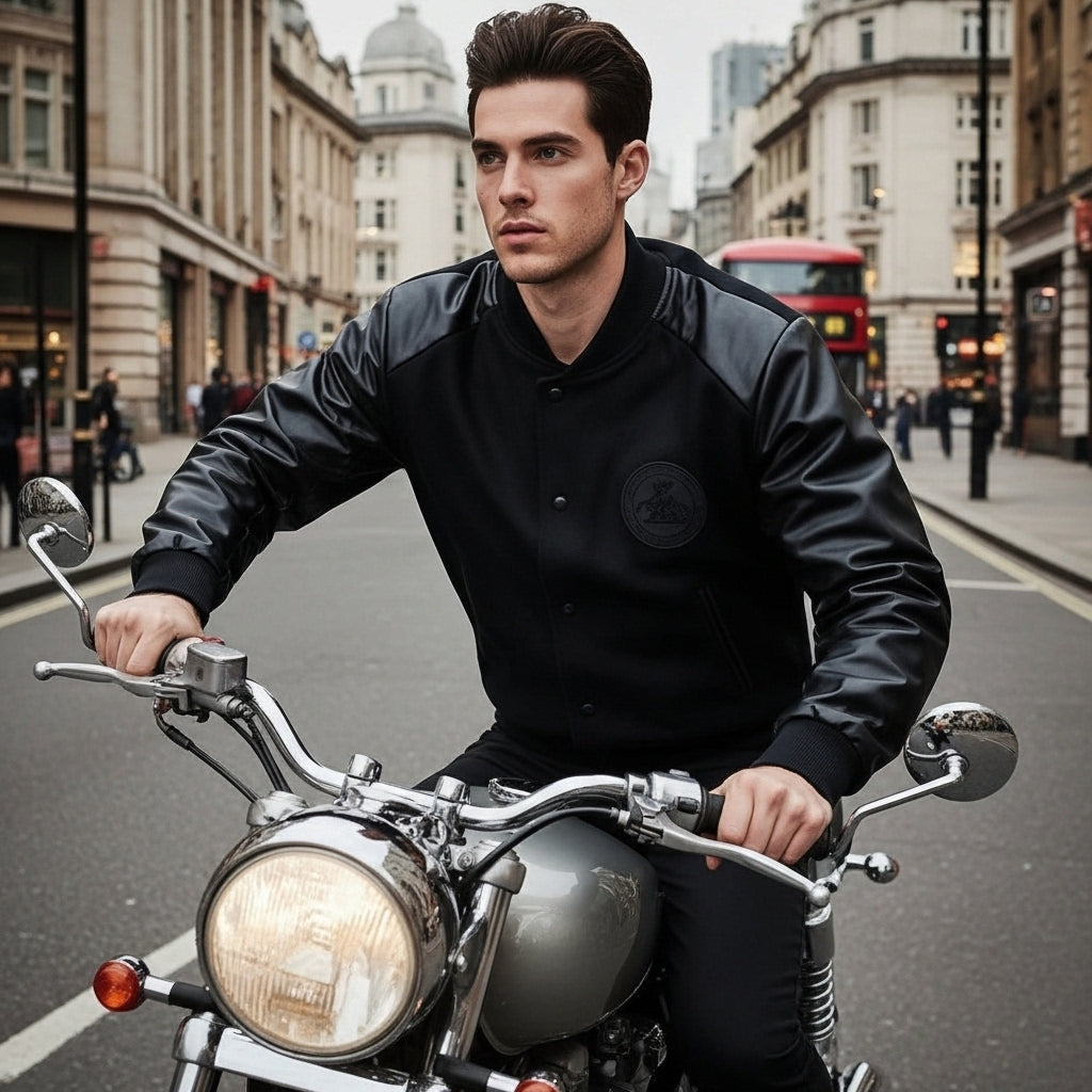Men's Varsity Jacket Black York Style - Fashinoza