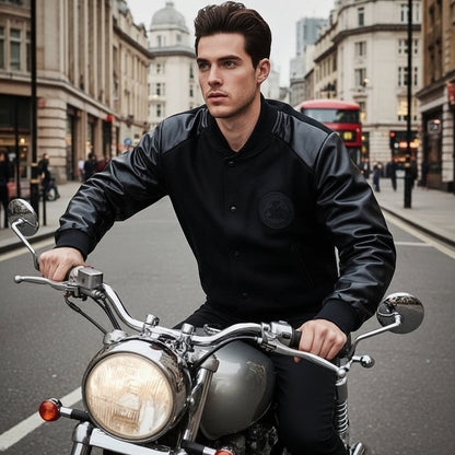 Men's Varsity Jacket Black York Style - Fashinoza