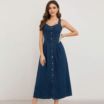 Women's Sleeveless Midi Denim Dress