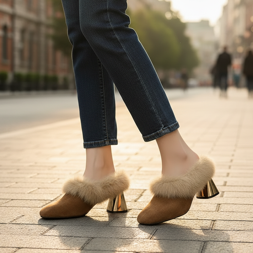 Whisper Fur Mule Shoes - 
Fashinoza