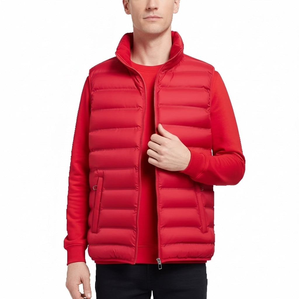 Men's Down Vest Sleeveless Zipper Windproof Solid Black - Fashinoza